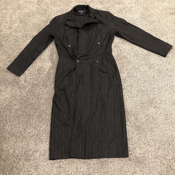 Ralph Lauren Jackets & Blazers - Ralph Lauren Jacket Womens 12 Black Wool Pinstriped Trench Coat Ladies READ